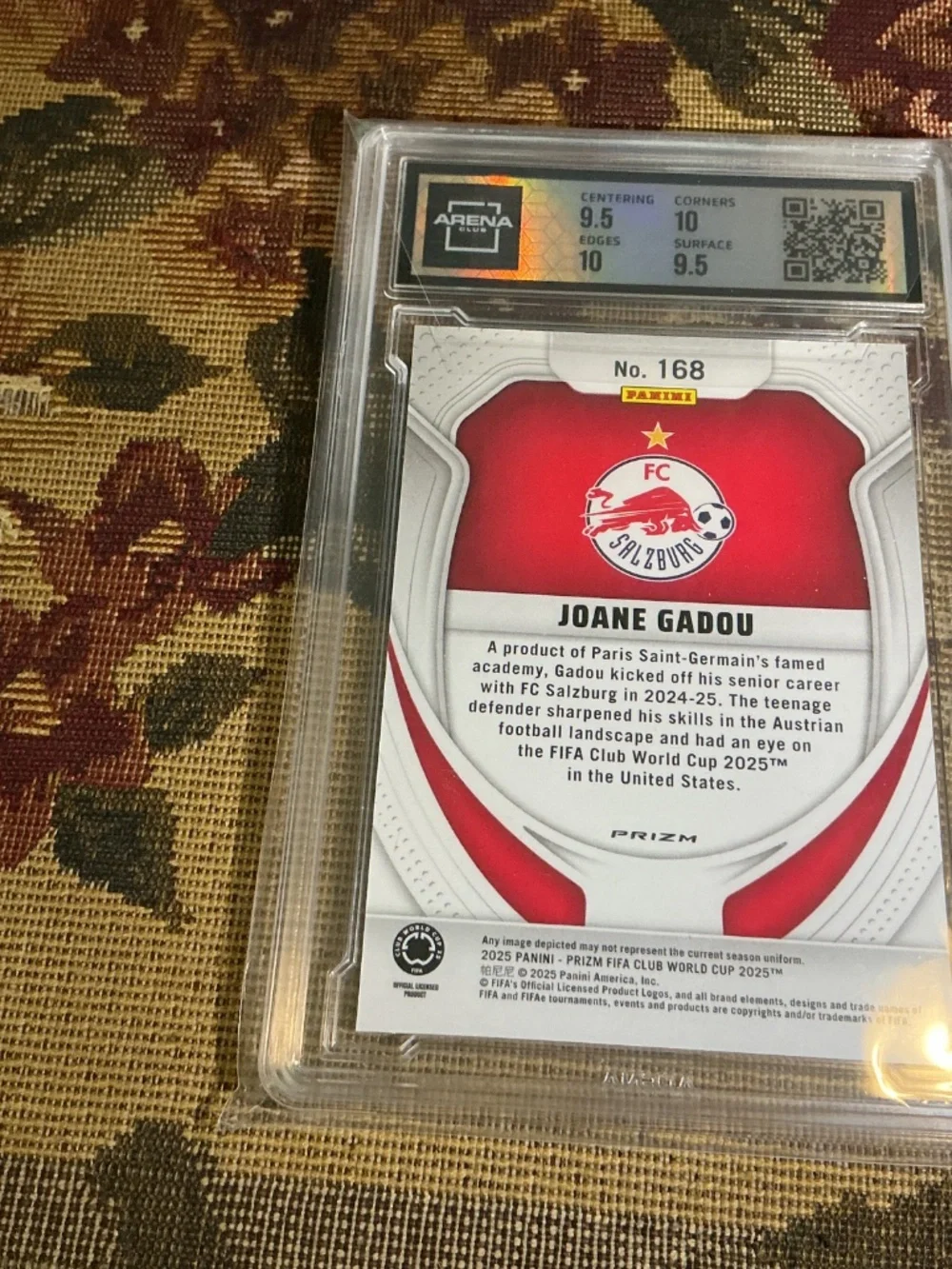 Joane Gadou 2025 Panini Prizm FIFA Club World Cup Seismic Prizm #168 RC Arena 10